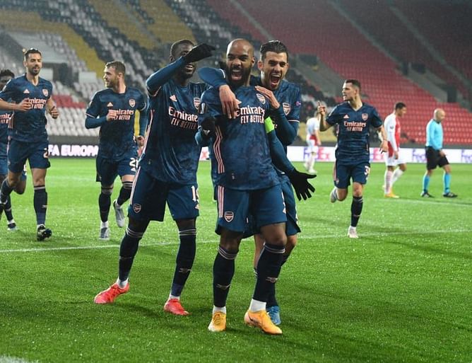 Alexandre Lacazette leads by example as Arsenal thrash Slavia Prague to reach Europa League semi-finals