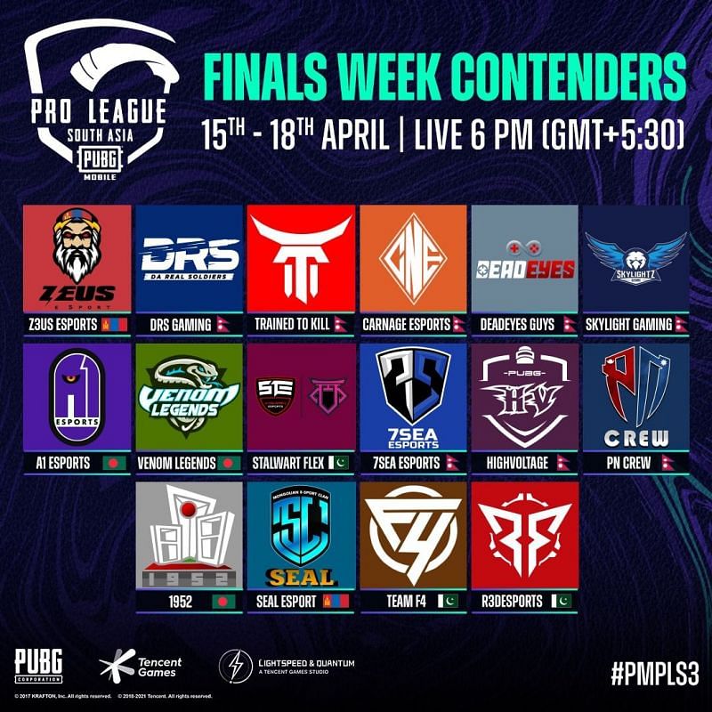 PMPL Season 3 South Asia Grand Finals Teams