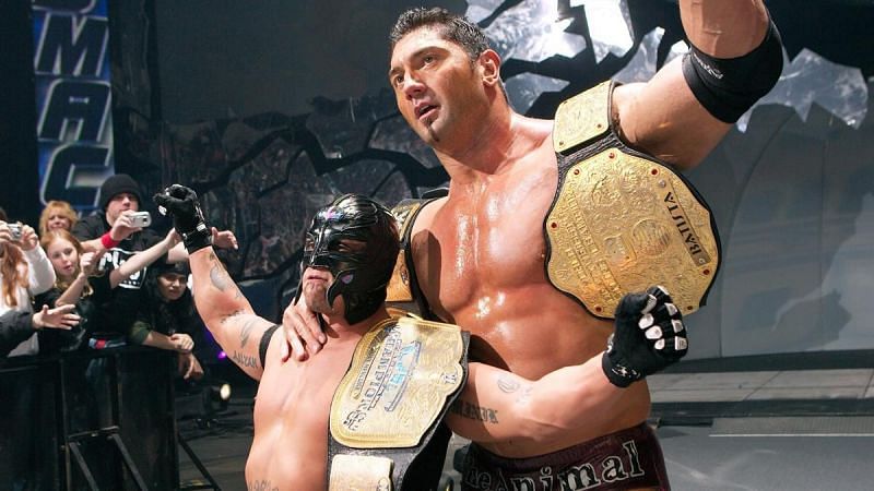 Batista and Rey Mysterio were the WWE Tag Team Champions for two weeks in 2005.