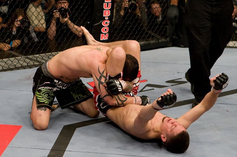 Nate Diaz celebrates during a fight in The Ultimate Fighter 5.