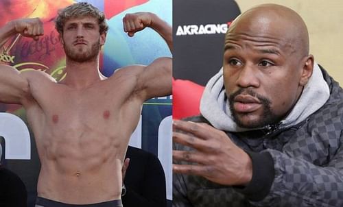 Logan Paul (left); Floyd Mayweather (right)