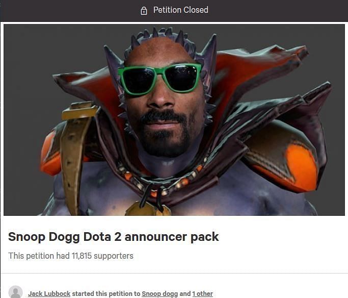 The original Snoop Dogg Dota 2 Announcer Pack petition from 2015