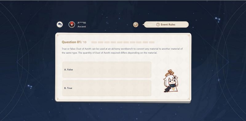 Answering a question in the quiz event (Image via Genshin Impact)