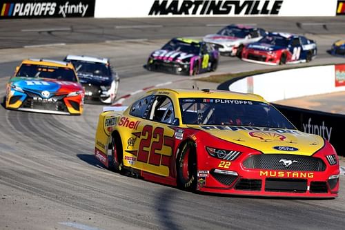 Joey Logano will start from pole at the Blu-Emu Maximum Pain Relief 500 at Martinsville. Photo by Brian Lawdermilk/Getty Images