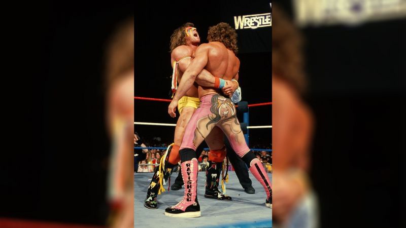 The Ultimate Warrior squared off against &quot;Ravishing&quot; Rick Rude at WrestleMania V (Credit = WWE Network)