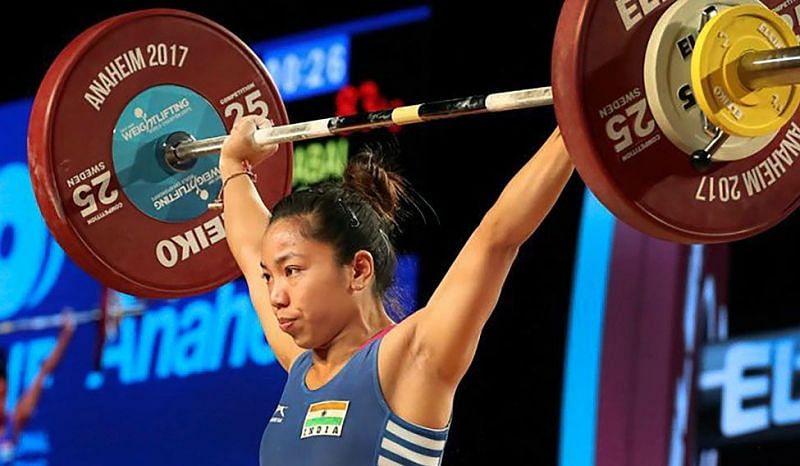 Mirabai Chanu in action at World Championships 2017