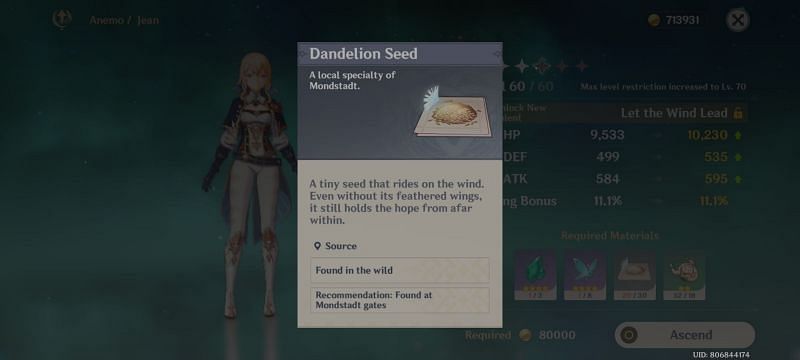 Dandelion seeds- Ascension material for Eula