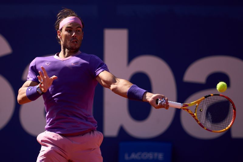 Rafael Nadal hitting a forehand