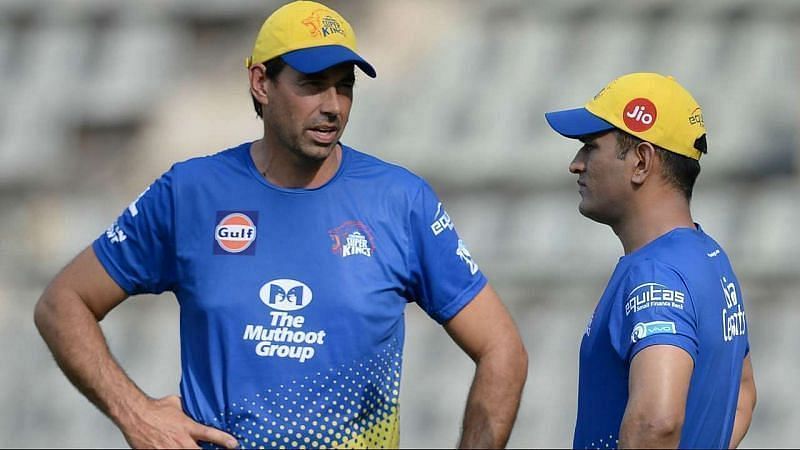 Stephen Fleming (L) alongside MS Dhoni