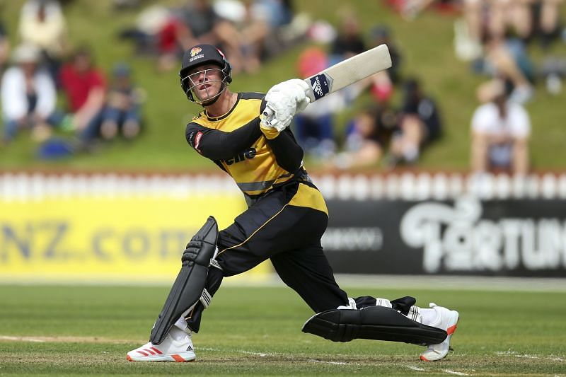 Finn Allen batting against Auckland Aces in the Super Smash