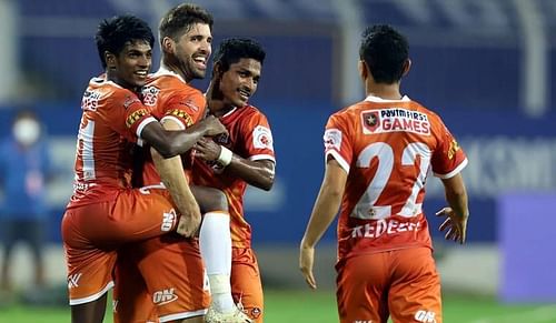 FC Goa players are pumped up after finding the net