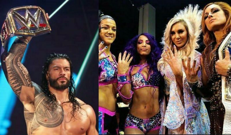 Roman Reigns; Bayley, Sasha Banks, Charlotte Flair, and Becky Lynch