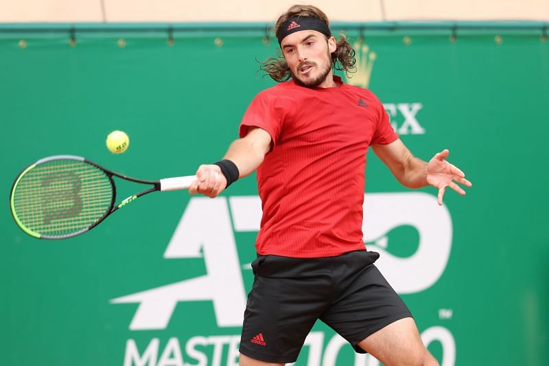 Stefanos Tsitsipas hits a forehand