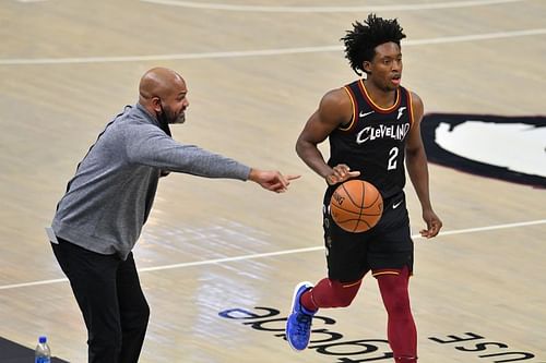 Head coach J.B. Bickerstaff yells instructions to Collin Sexton #2.