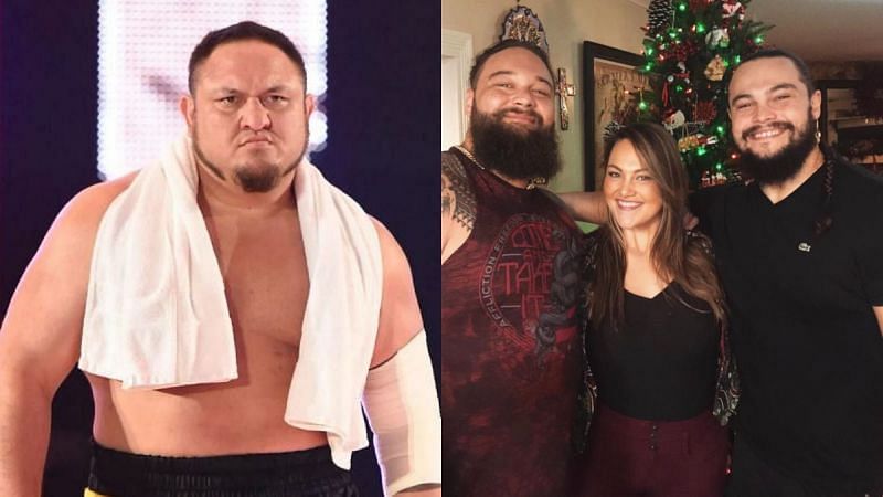 Samoa Joe (left); Bray Wyatt and Bo Dallas (right