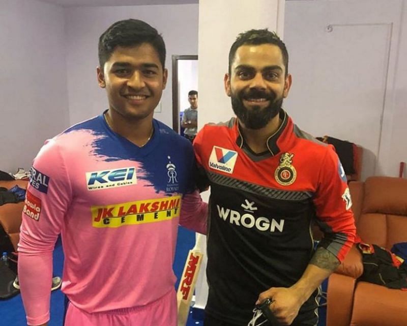Riyan Parag (L) alongside Virat Kohli (PC: Twitter)