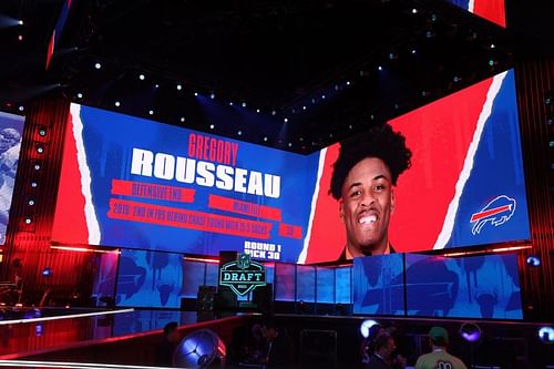 NFL Commissioner Roger Goodell announces Gregory Rousseau as the 30th overall selection by the Buffalo Bills during the 2021 NFL Draft on April 29, 2021, in Cleveland, Ohio.