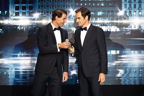 Rafael Nadal and Roger Federer during the 2019 Laver Cup