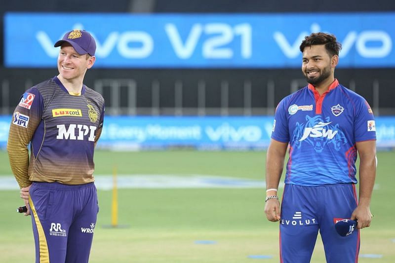 Eoin Morgan [L] and Rishabh Pant [R]