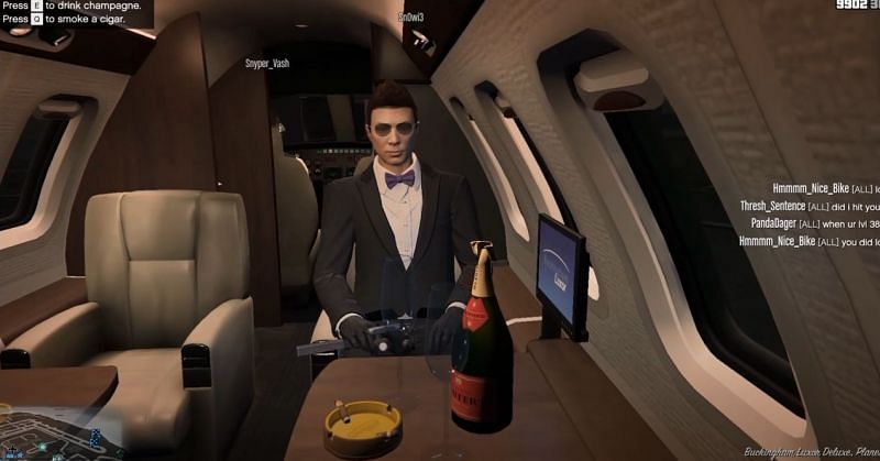 Players can drink champagne, smoke cigars, and use the internet as a passenger in a plane (Image via ScorchXII, YouTube)