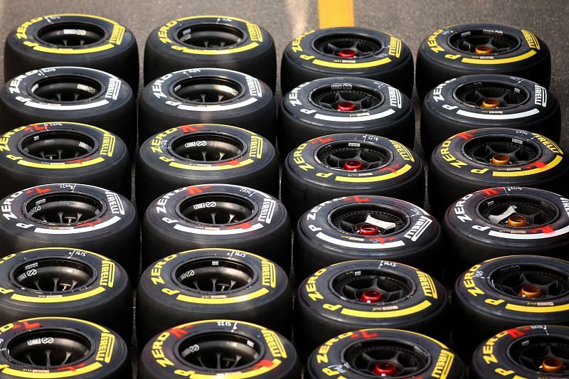 Pirelli F1 tyres in Monza, Italy . Photo: Bryn Lennon/Getty Images.