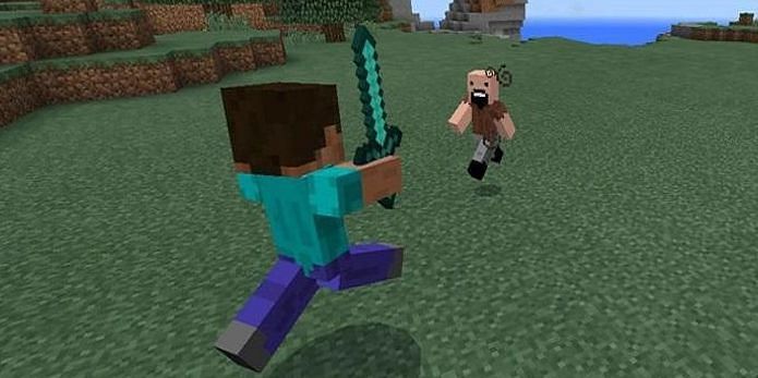 Shown: Herobrine and Notch face off (Image via Minecraft)