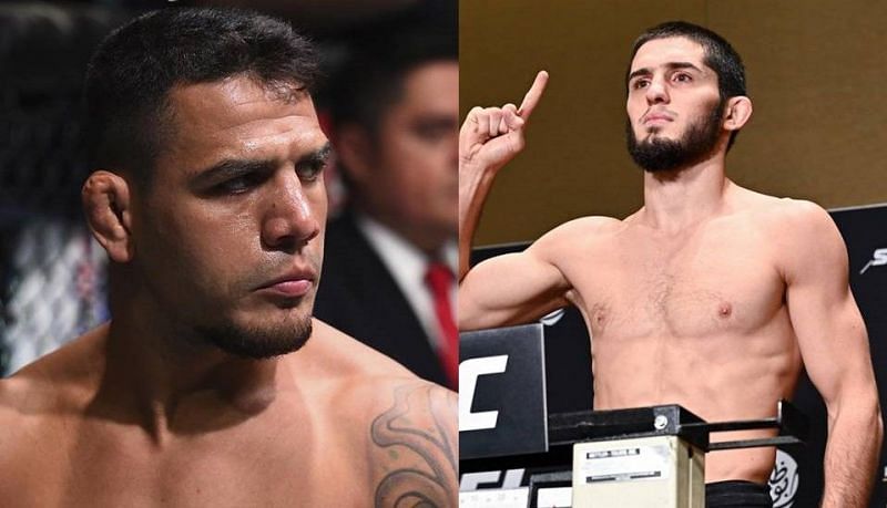 Rafael dos Anjos (left); Islam Makhachev (right)