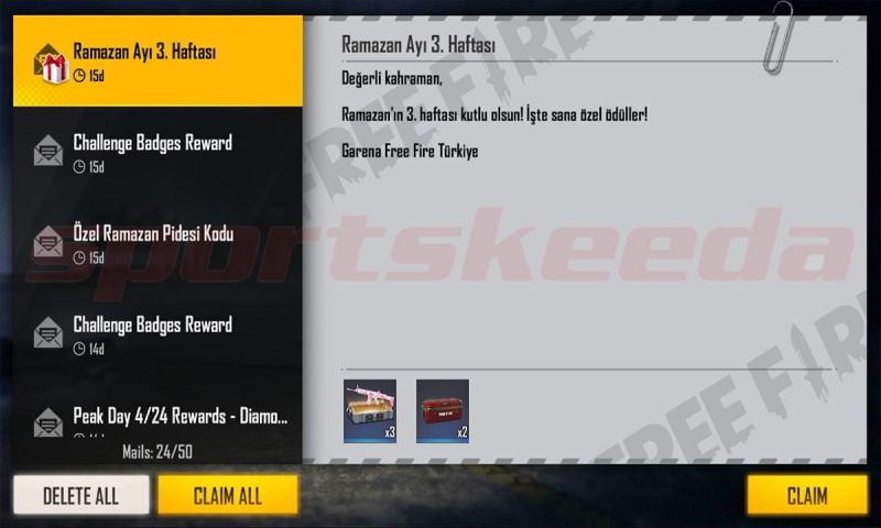 Rewards can be collected from the mail section after successful redemption