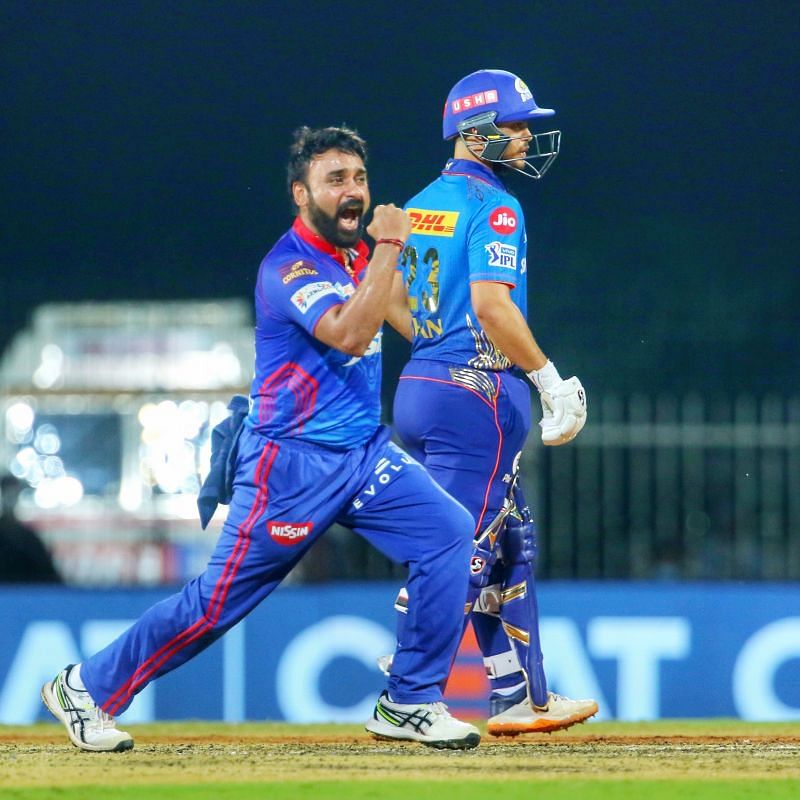 Amit Mishra celebrating a fall of wicket. Pic Credits: Delhi Capitals Twitter