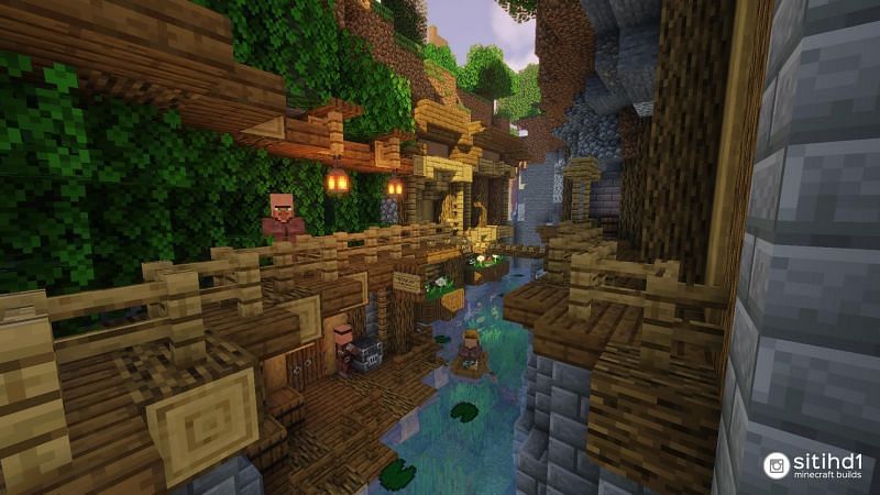 A large stylized Minecraft ravine (Image via Reddit)
