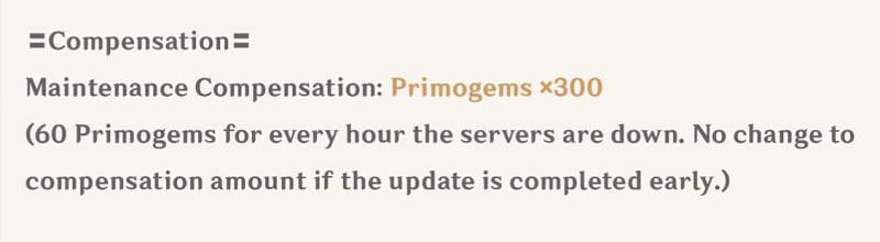 Promised compensation for maintenance down time (image via Genshin Impact)
