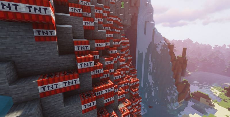 minecraft blowing up a mountain