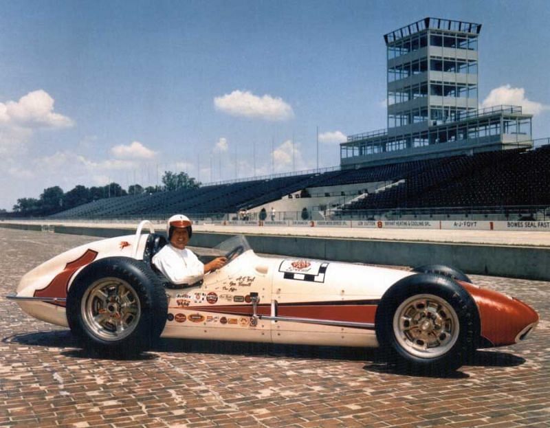 AJ Foyt, 26, poses in his winning car the day after a tough battle with Eddie Sachs. Foyt claimed his first of four Indy 500 victories on May 30, 1961. (INDYCAR Photo via AJ Foyt Racing)