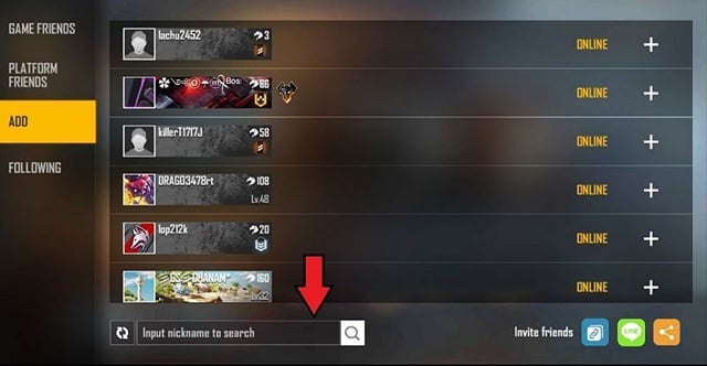 How to search the ID of any player in Free Fire?