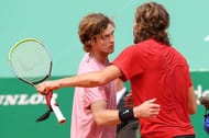 Andrey Rublev and Stefanos Tsitsipas embrace after their Monte Carlo final