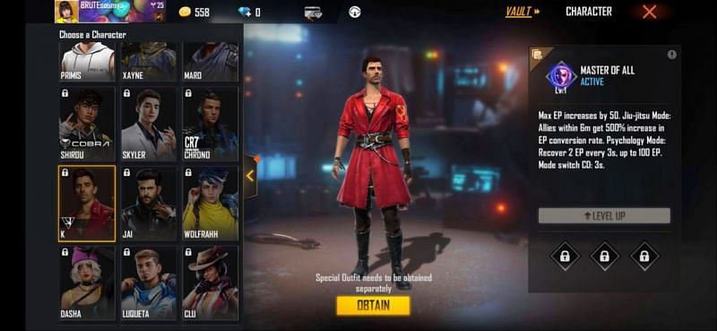 K, Captain Booyah in Free Fire (Image via Garena)