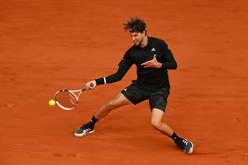 Dominic Thiem hits a forehand
