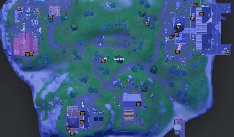 20 chests are located at Camp Cod (Image via Fortnite.gg)