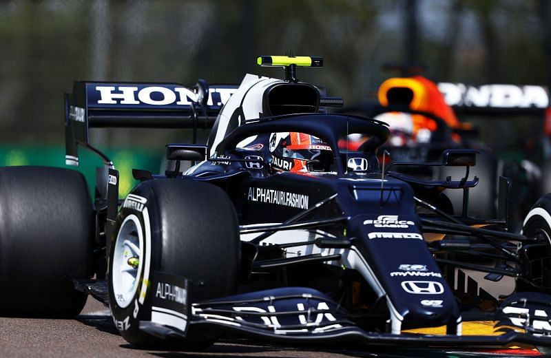 AlphaTauri&#039;s Pierre Gasly was third quickest in FP2 at the 2021 Imola GP. (Photo by Bryn Lennon/Getty Images)