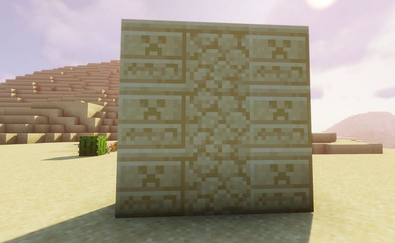 Shown: The difference between Sandstone and Chiseled Sandstone (Image via Minecraft)