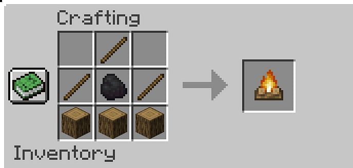  The crafting recipe for a campfire in Minecraft (Image via Minecraft)