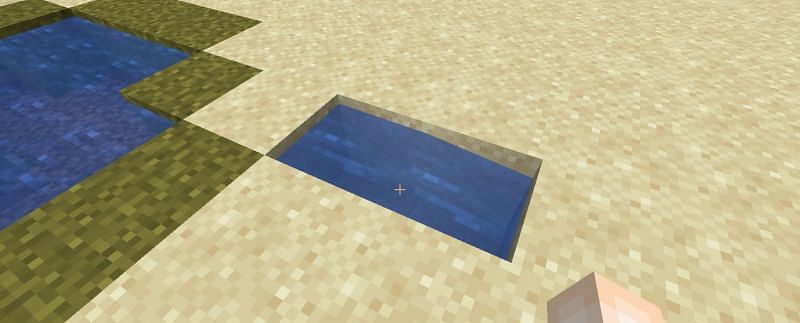 Running water after ice block is broken (Image via Minecraft)