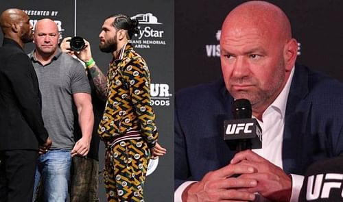 Kamaru Usman (far left); Dana White (second from left and far right); Jorge Masvidal (second from right)