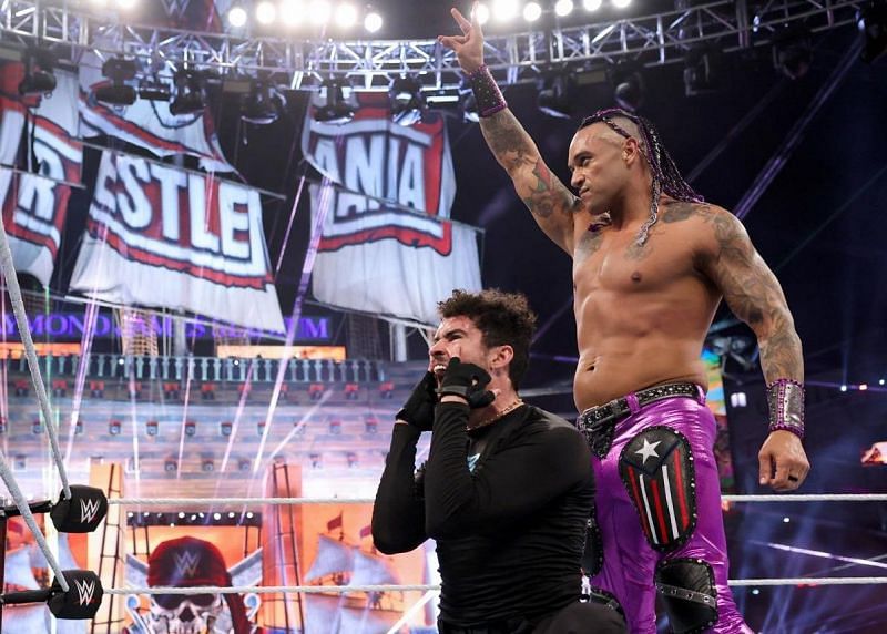 Damian Priest and Bad Bunny celebrate a big win at WrestleMania 37