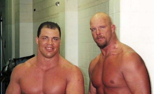 Kurt Angle and Stone Cold backstage