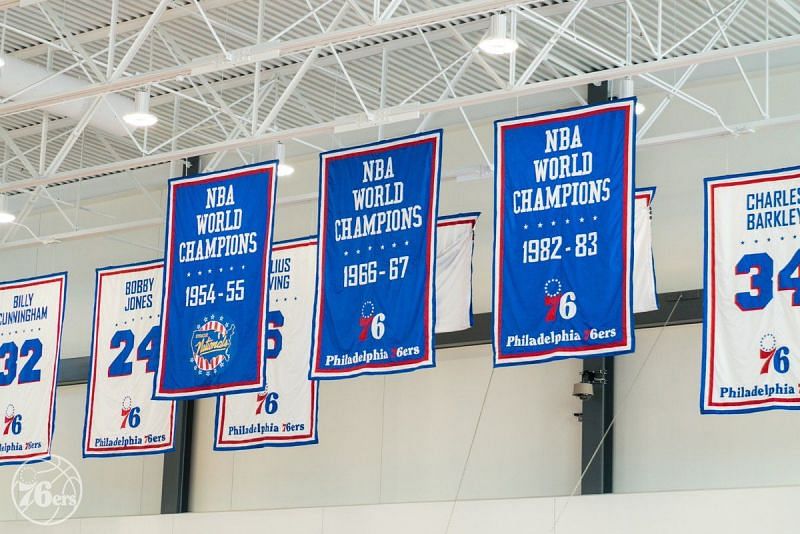 76ers&#039; championship banners.