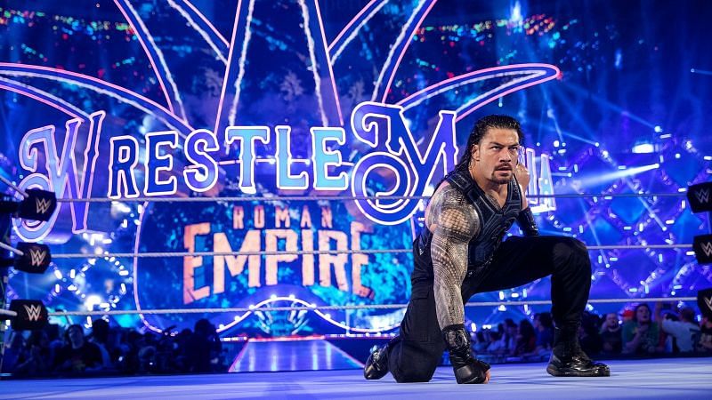 Roman Reigns challenged for the WWE Universal Championship in the main event of WrestleMania 34 (Credit = WWE Network)