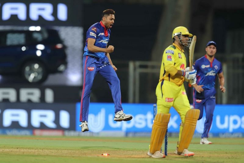 Avesh Khan celebrates MS Dhoni&#039;s wicket (Image courtesy: IPLT20.com)