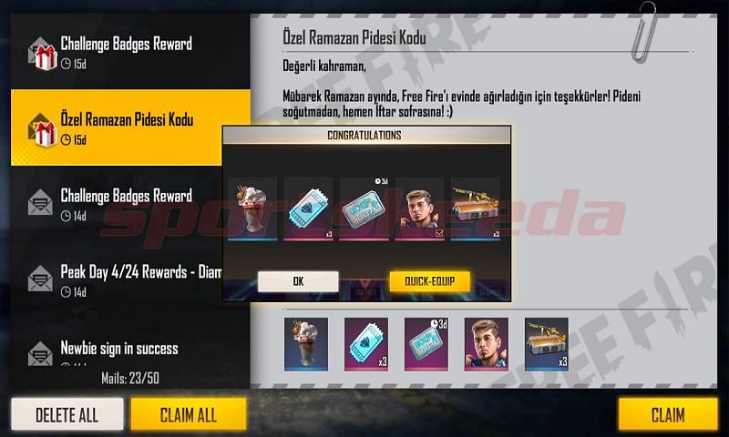 The new Free Fire redeem codes provide players with the Luqueta character, crates, Diamond Royale Vouchers and more (Image via Garena Free Fire)