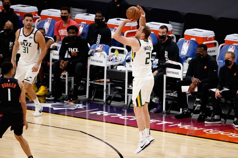 Joe Ingles #2 attempts a three-point shot.